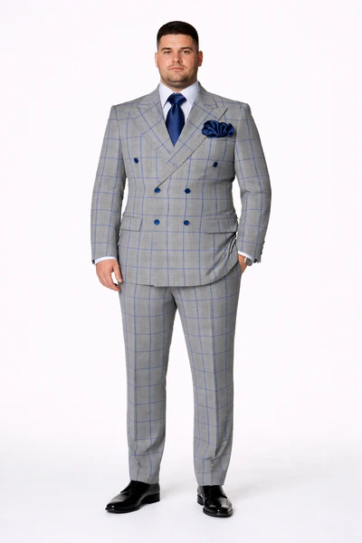 Suit With Pleated Pants Peak Lapel Wool Fabric Suit in Color Grey and Blue By Rossiman Athletic Classic Fit