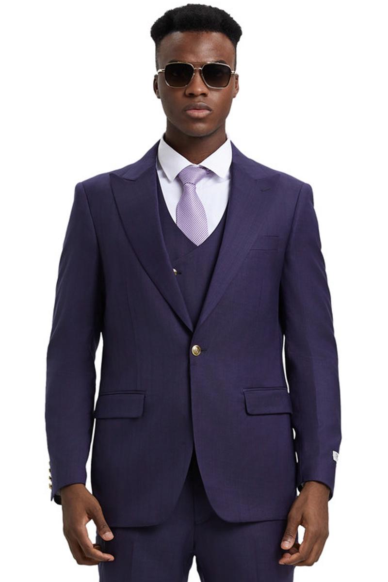 Stacy Adams Eggplant Pinstripe Vested Suit