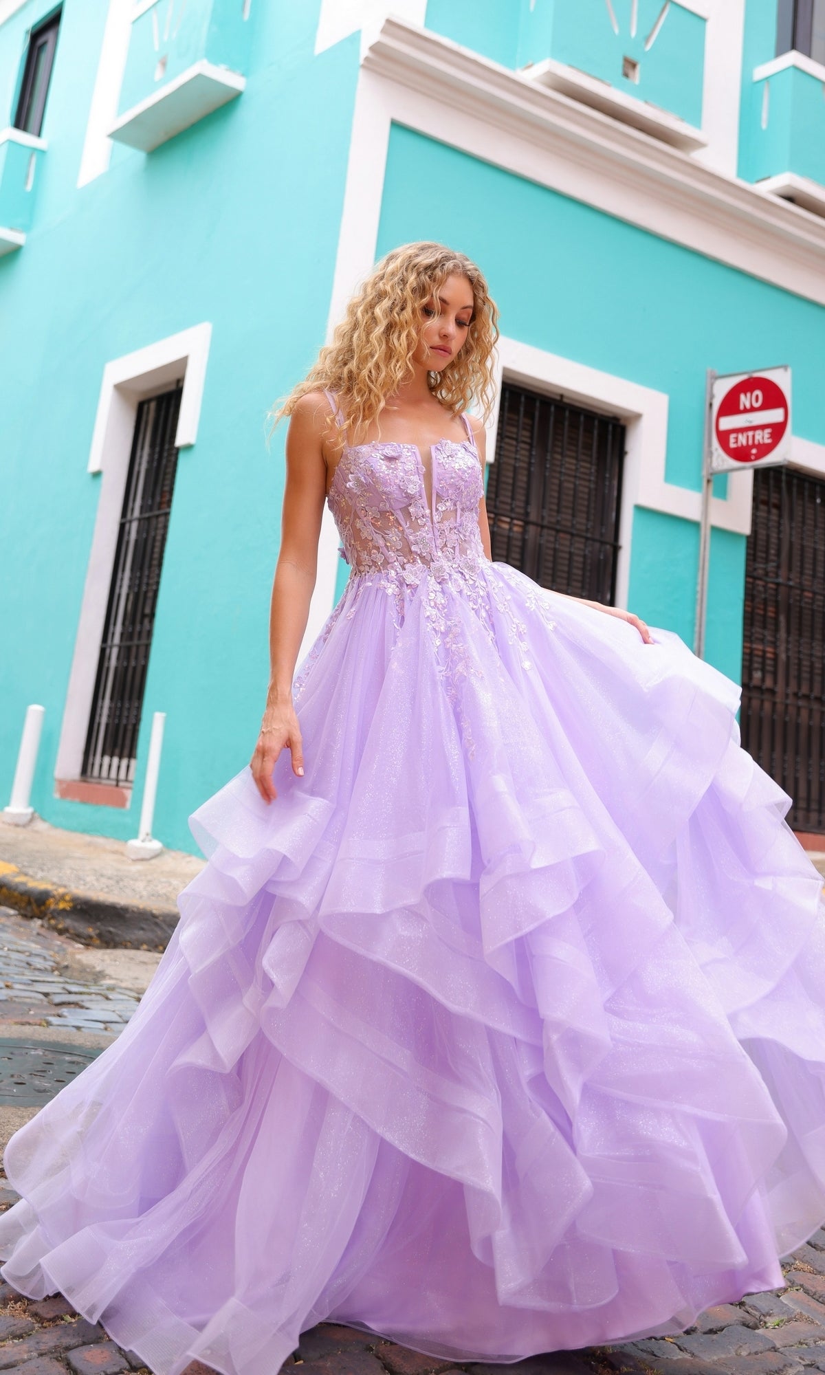 Nox Anabel H1351 Long Tiered Prom Ball Gown with Lace-Up