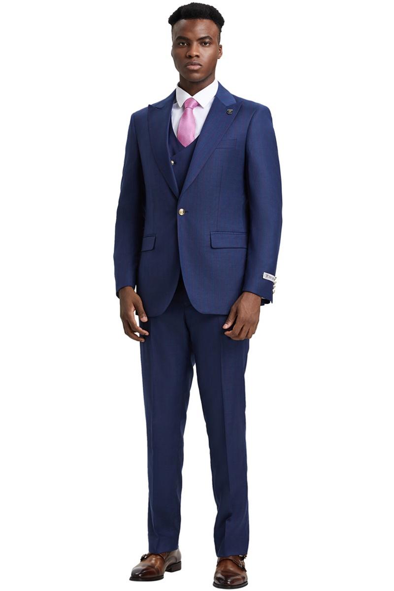 Stacy Adams Navy Pinstripe Vested Suit