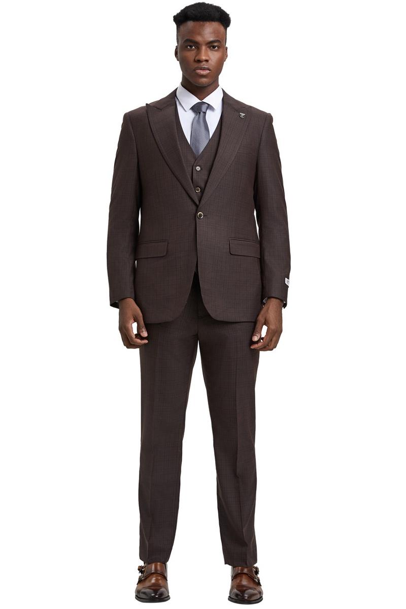 Stacy Adams Brown Windowpane Plaid Suit