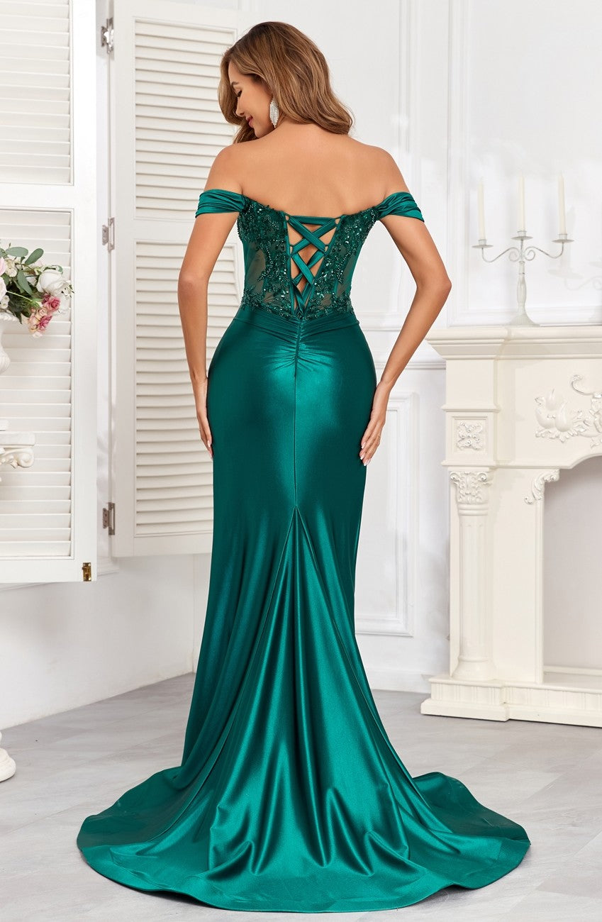 High Couture HC1003 Long Fitted Corset Formal Applique Prom Dress