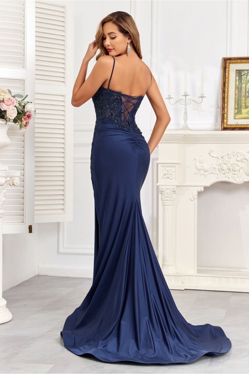 High Couture HC1007 Fitted Prom Long Formal Beaded Evening Gown