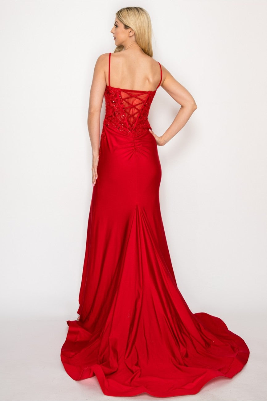 High Couture HC1007 Fitted Prom Long Formal Beaded Evening Gown