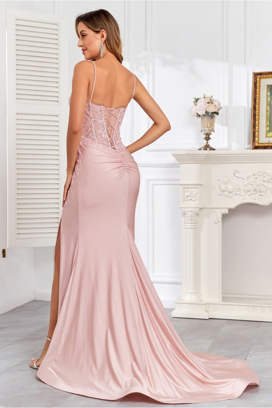 High Couture HC1007 Fitted Prom Long Formal Beaded Evening Gown