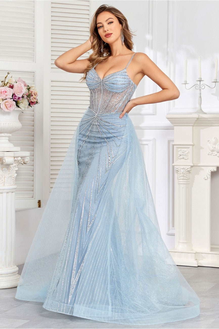 High Couture HC1009 Prom Fitted Long Formal Beaded Overskirt Evening Gown