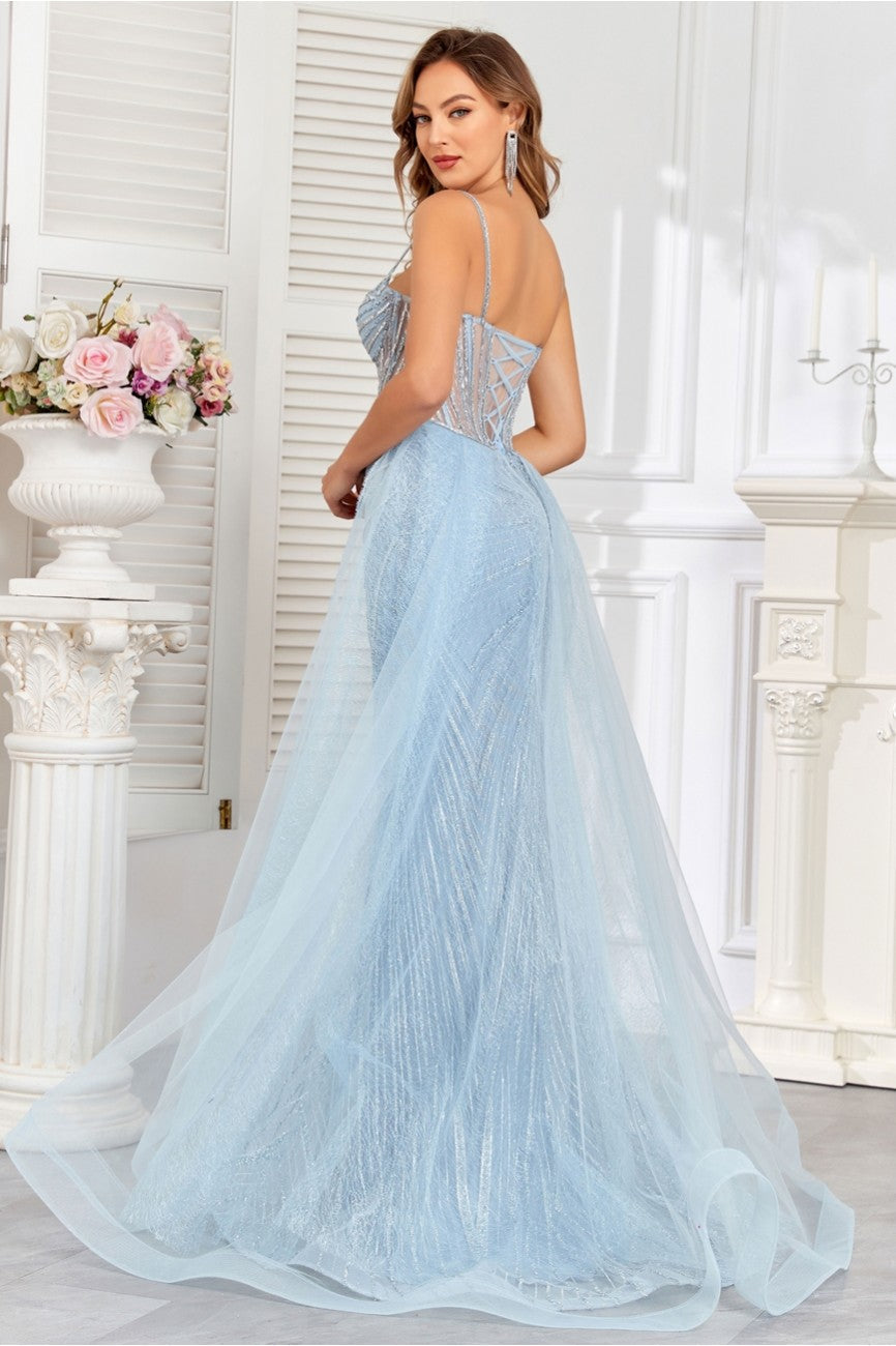 High Couture HC1009 Prom Fitted Long Formal Beaded Overskirt Evening Gown