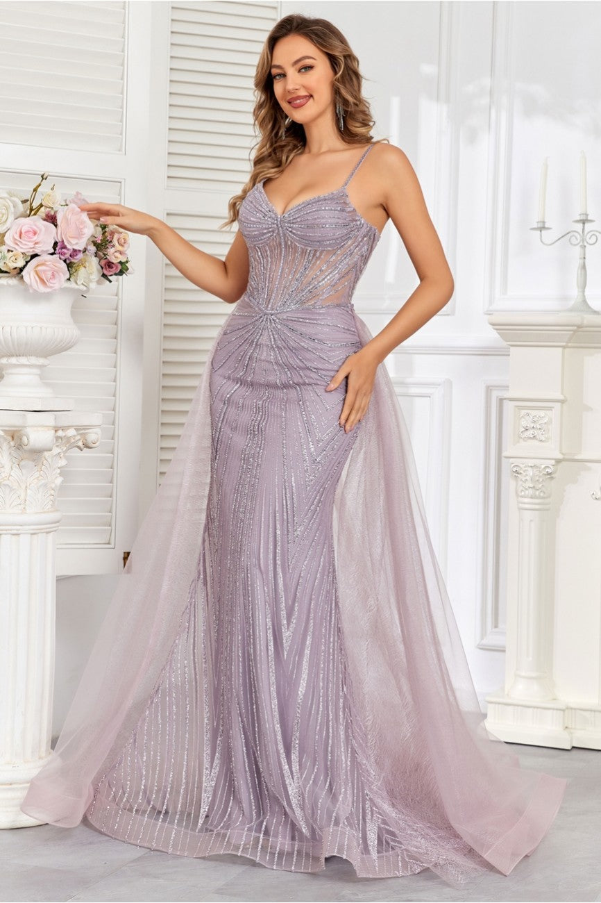 High Couture HC1009 Prom Fitted Long Formal Beaded Overskirt Evening Gown