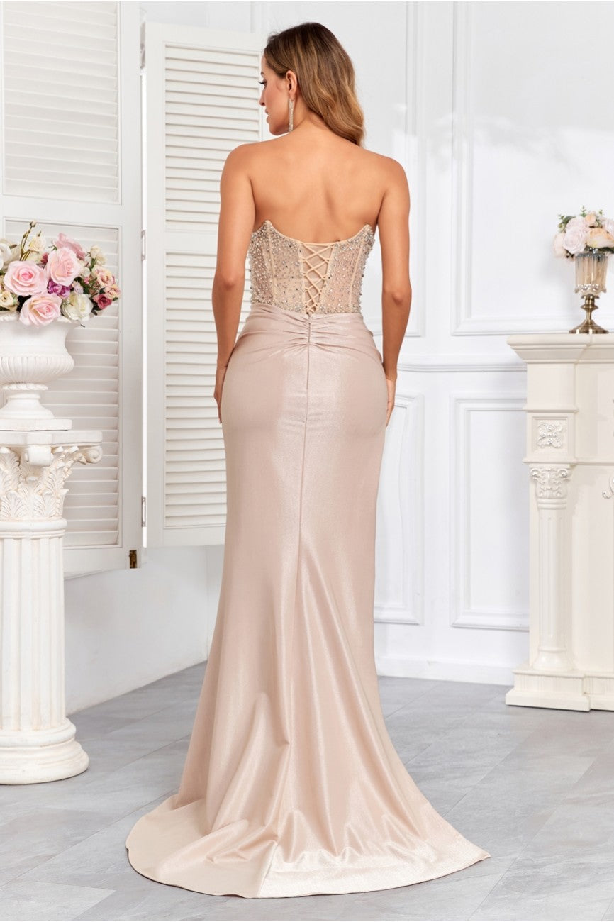 High Couture HC1014 Beaded Corset Long Formal Fitted Prom Dress