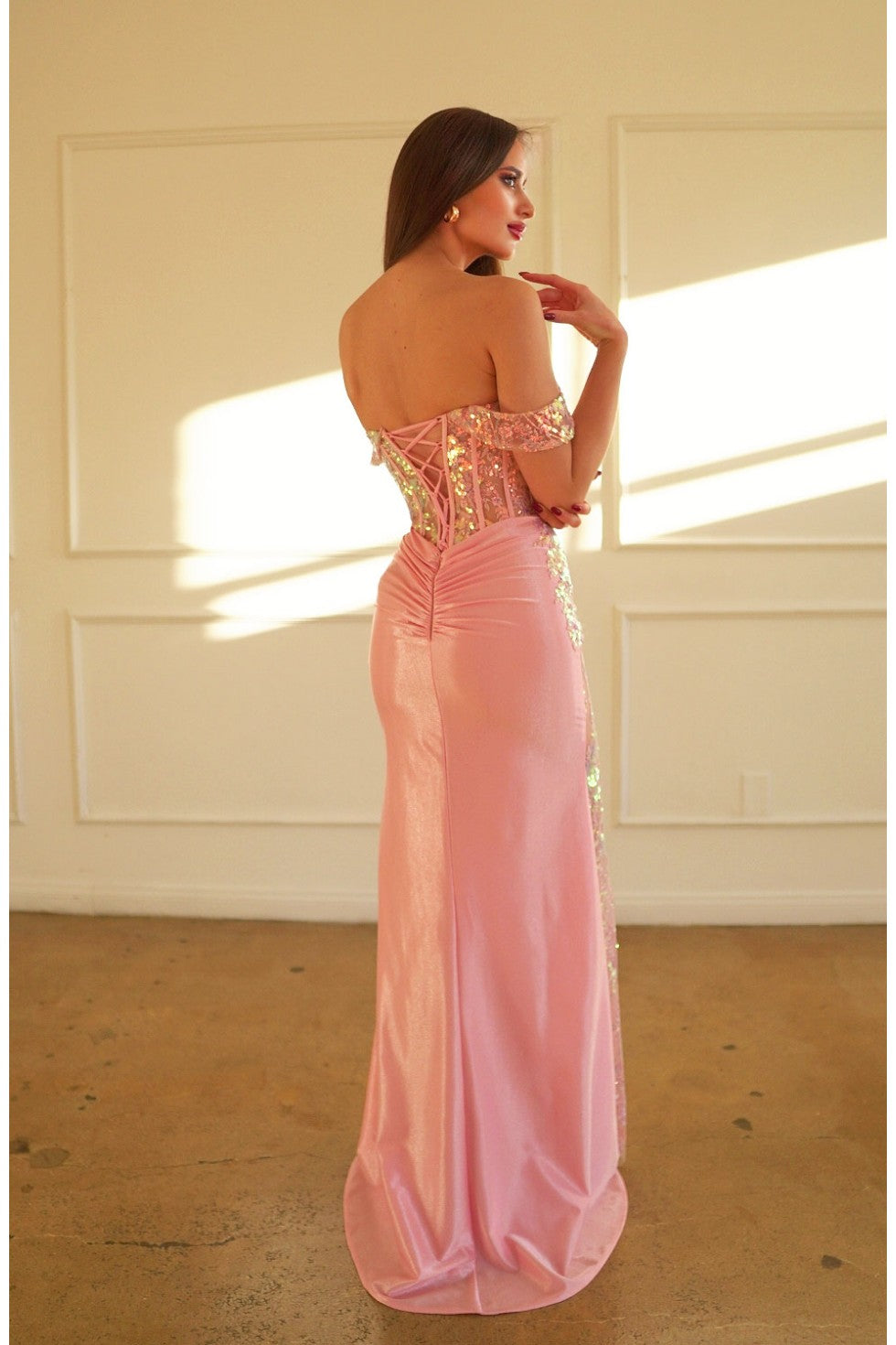 High Couture HC1020 Long Fitted Formal Lace Applique Prom Dress