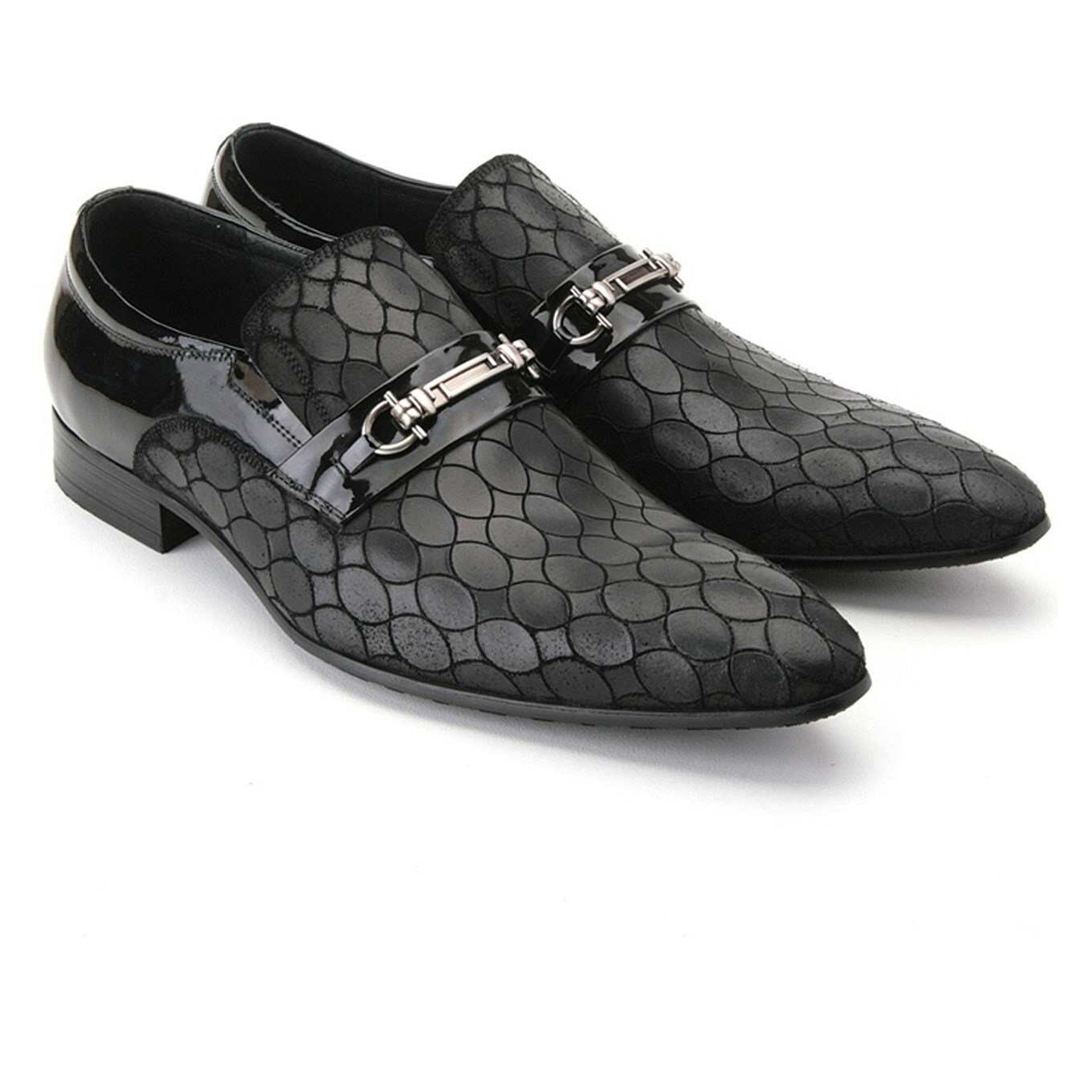 Mens Zota Patterened Leather Slip On Loafer Dress Shoe in Black