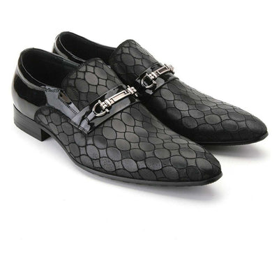 Mens Zota Patterened Leather Slip On Loafer Dress Shoe in Black