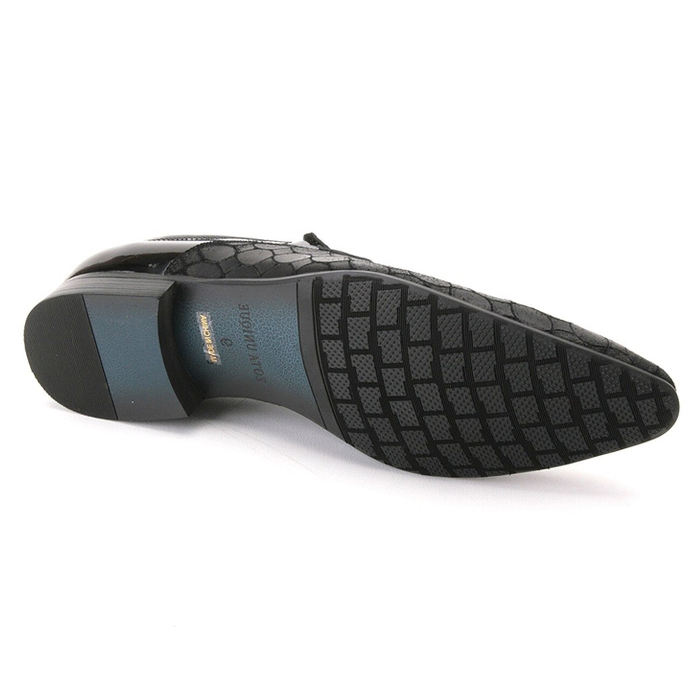 Mens Zota Patterened Leather Slip On Loafer Dress Shoe in Black