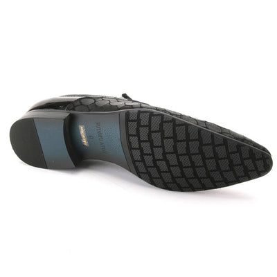 Mens Zota Patterened Leather Slip On Loafer Dress Shoe in Black