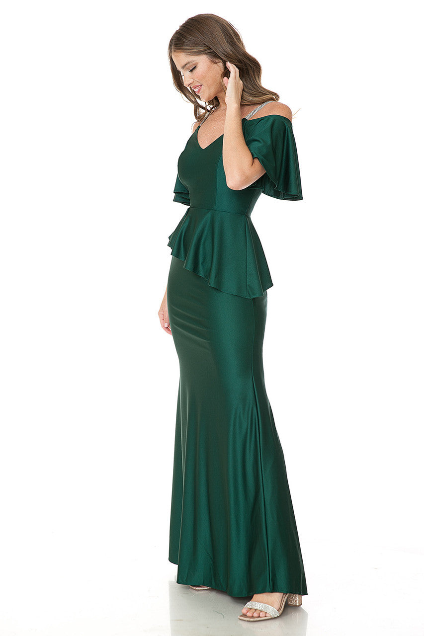 Bridesmaid Dress V-Neck Ruffled Sleeve Evening Dress By Lenovia 5282
