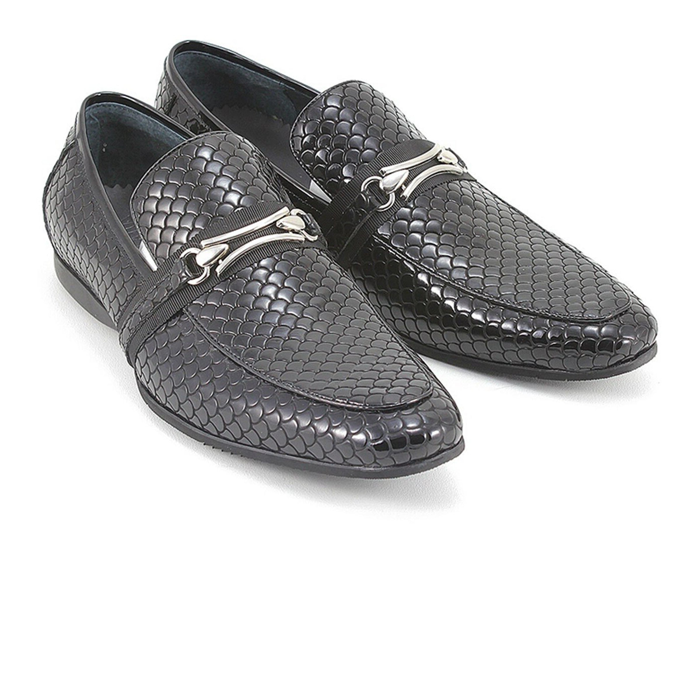 Mens Zota Leather Patterned Slip On Loafer Dress Shoe in Black