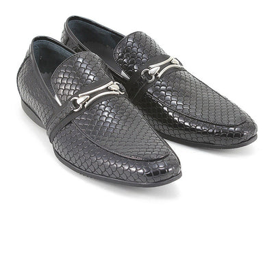 Mens Zota Leather Patterned Slip On Loafer Dress Shoe in Black