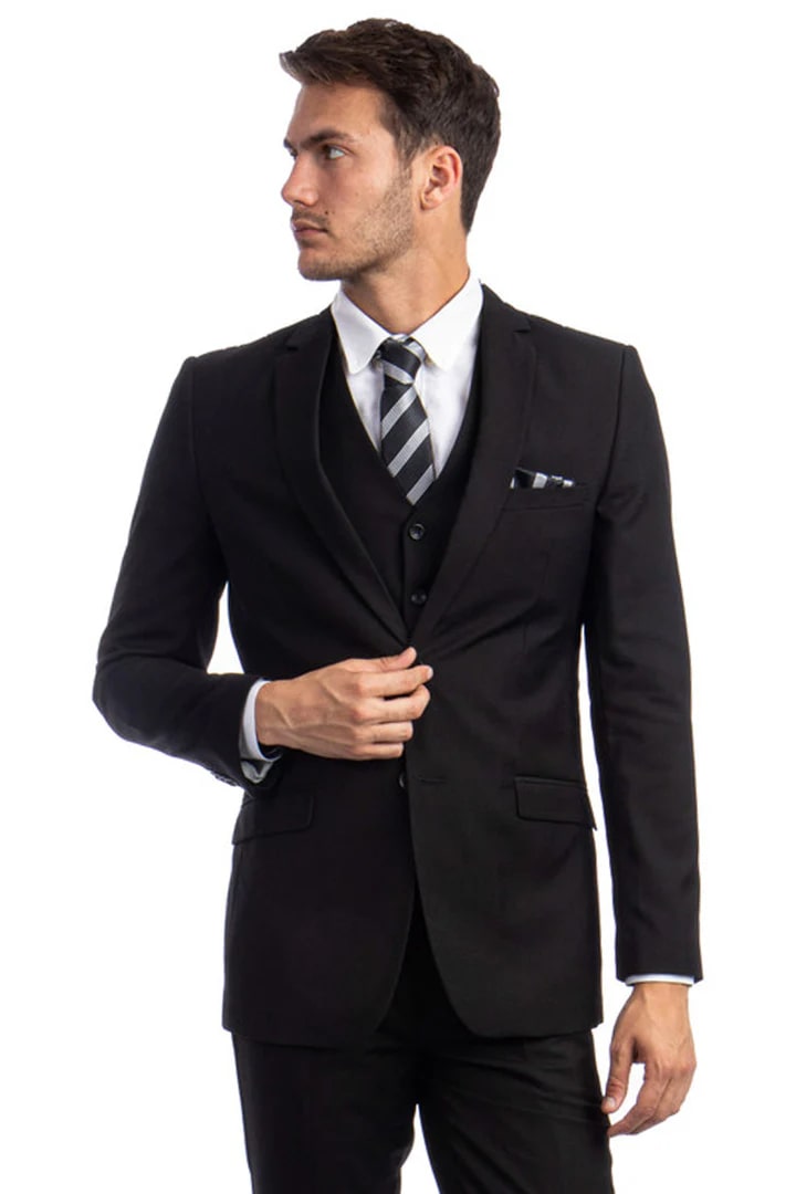 Men's Two Button Hybrid Fit Vested Suit Black