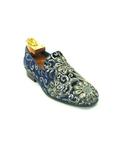 Men's Carrucci Hand Embroidered Sapphire Sequin Patterns Dress Glitter ~ Sparkly Shoes