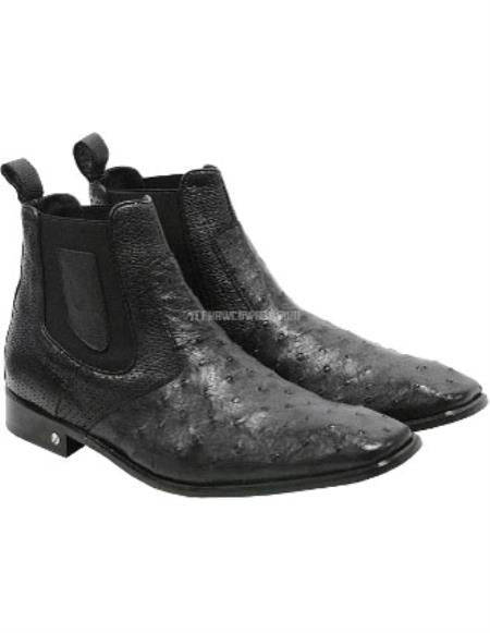 Handmade Black Ostrich Chelsea Boots for Men