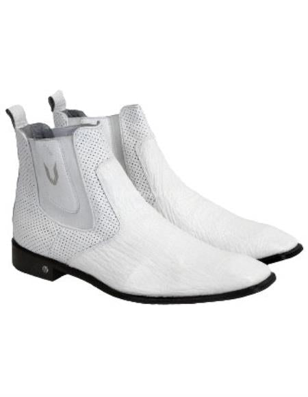 Men's Handmade White Vestigium Genuine Sharkskin Chelsea Boots