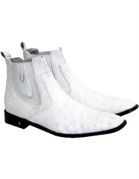 Handmade White Ostrich Chelsea Boots