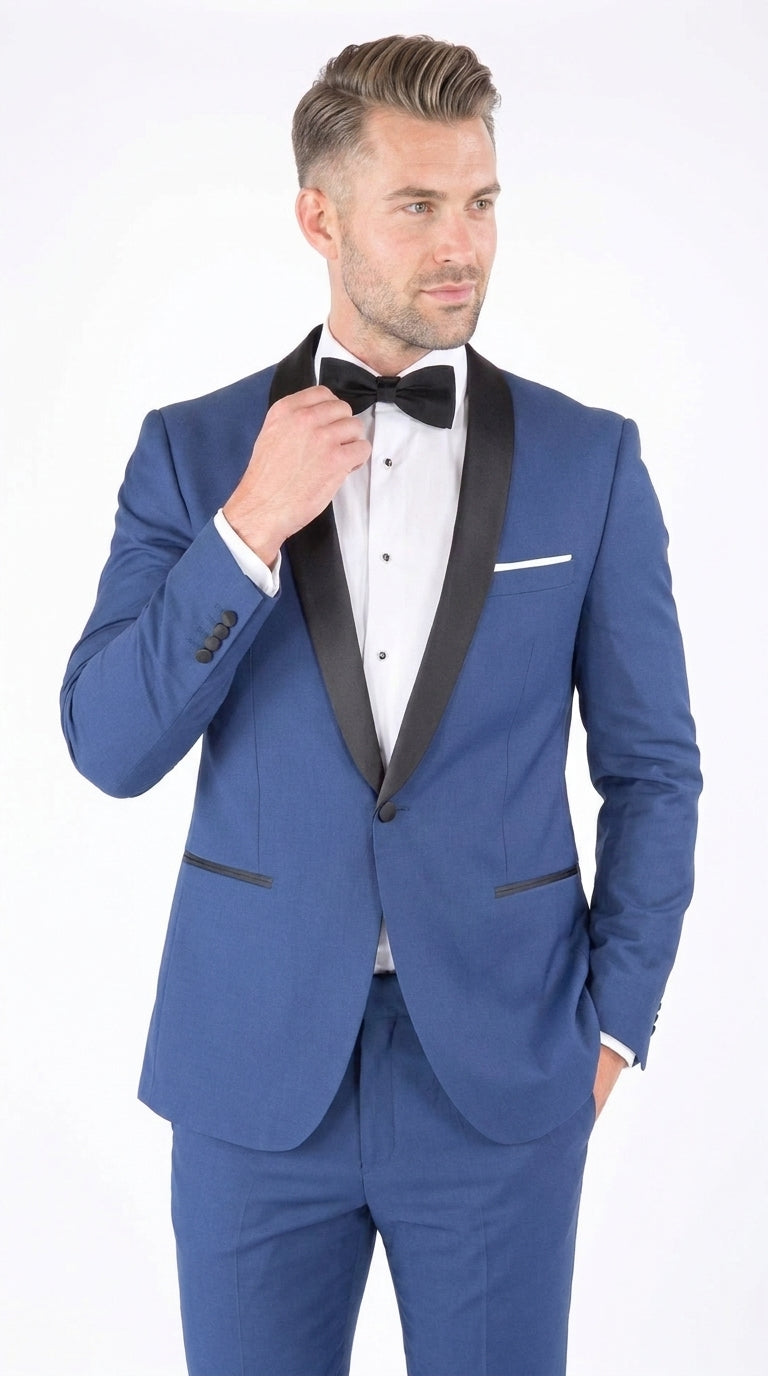 Men’s Cobalt Blue Tuxedo Suit – Black Shawl Lapel Wedding, Prom and Formal 2-Piece Suit