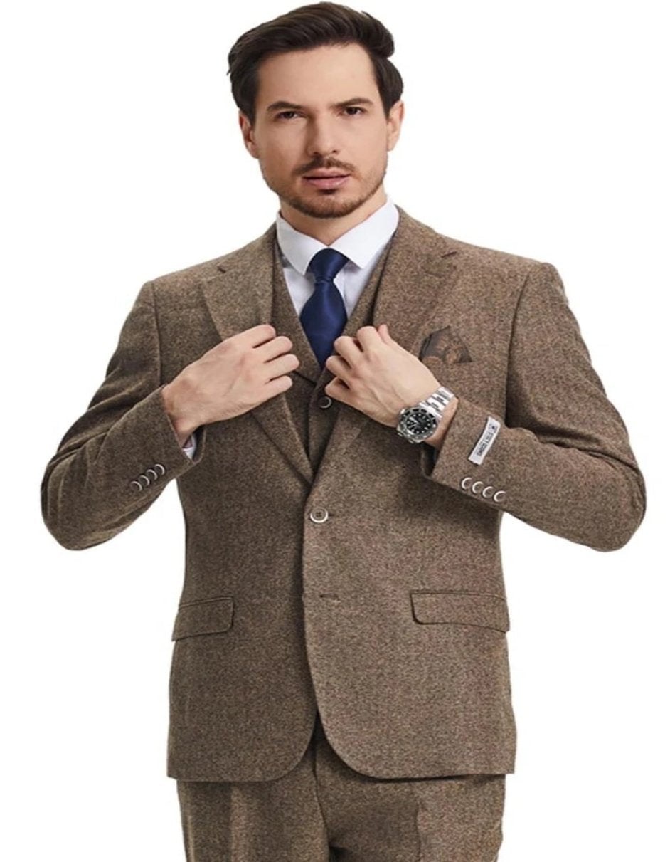 Brown 1920s Herringbone Tweed Vested Suit