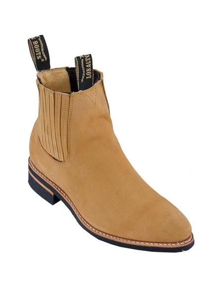 Men's Short Ankle Deer Honey Chelsea Charro Botin Leather Boot Los Altos Boots ~ botines para hombre - Short Cowboy - Western Ankle Boots