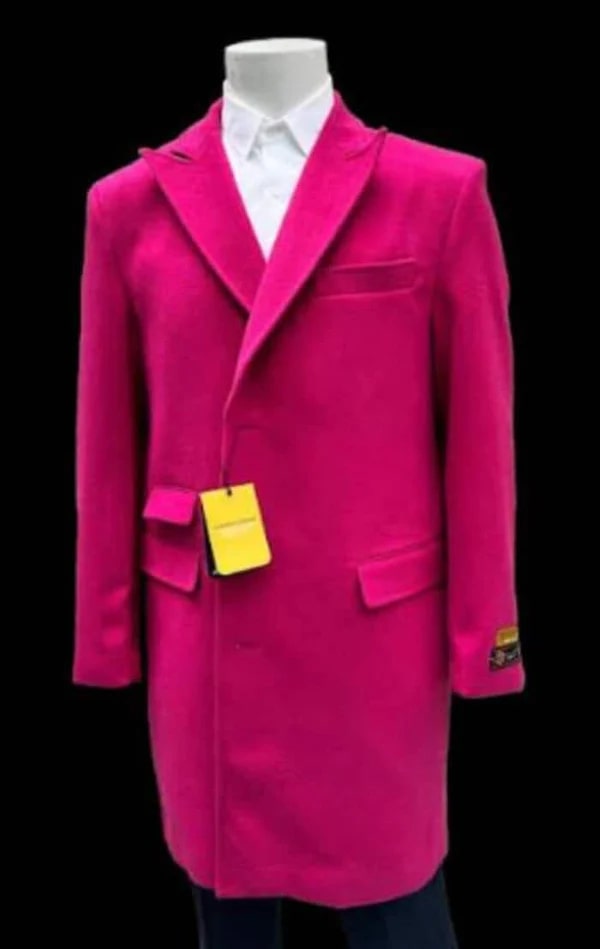Mens Hot Pink Wool Fashion Overcoat