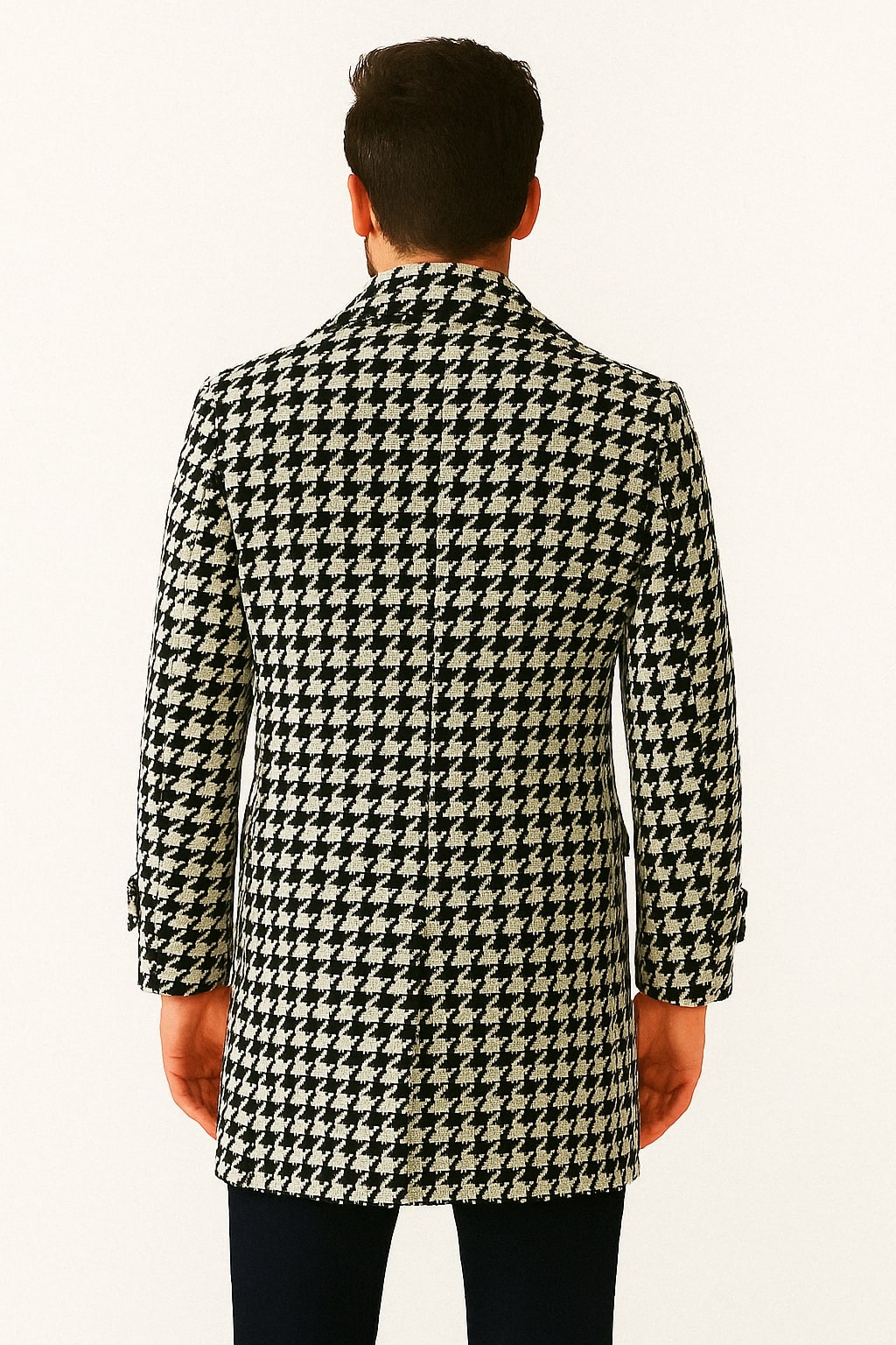 Men’s Houndstooth Wool Peacoat Slim Fit