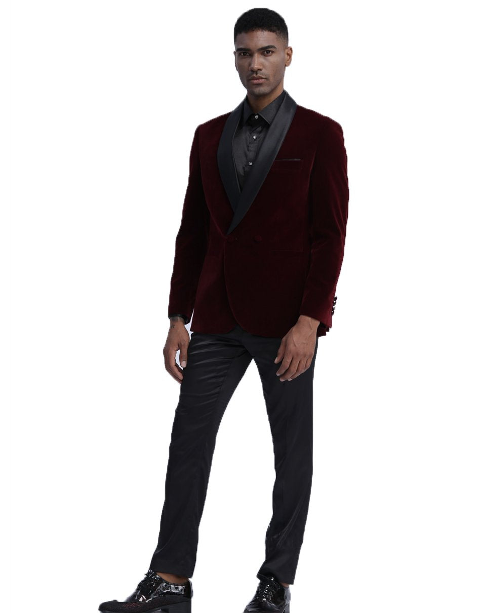 Mens Burgundy Velvet Smoking Jacket