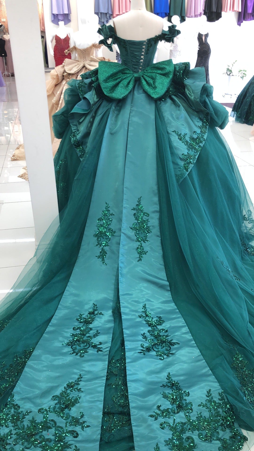 Off-Shoulder Crystal Beaded Corset Organza Ruffle Ball Gown Quinceañera Dress by Layla K LK307