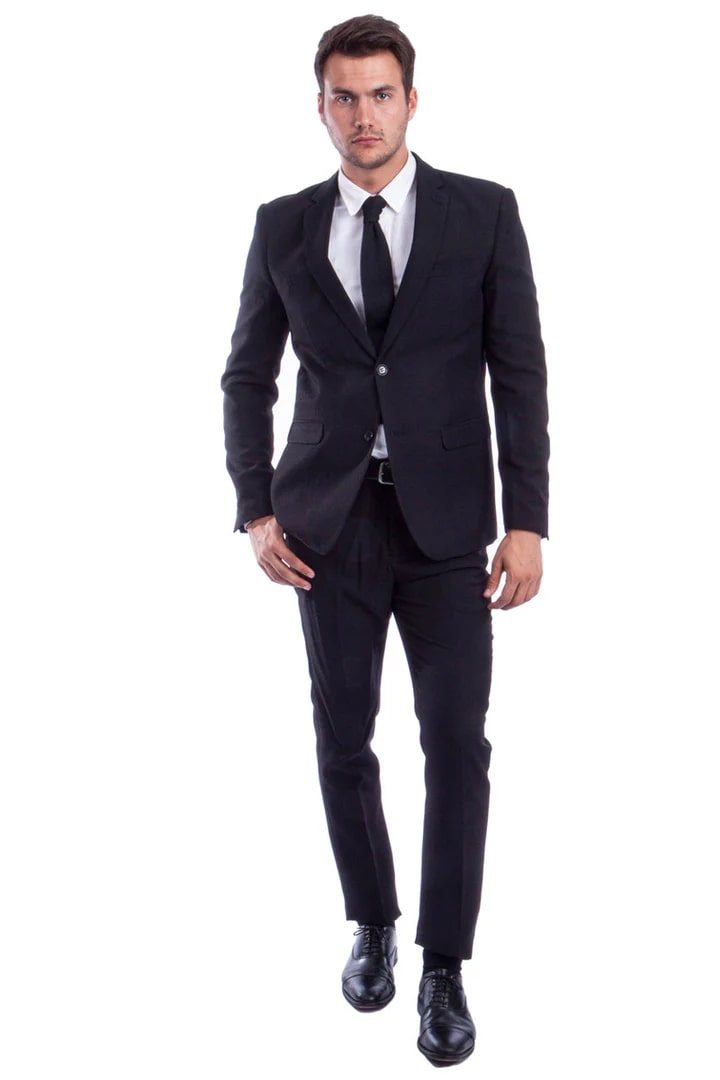 Two Button Hybrid Fit Black Business Suit