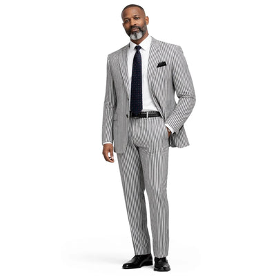 Inserch Mens Premium Cotton Seersucker Stripe Suit β Black