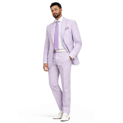 Inserch Mens Premium Cotton Seersucker Stripe Suit β Purple