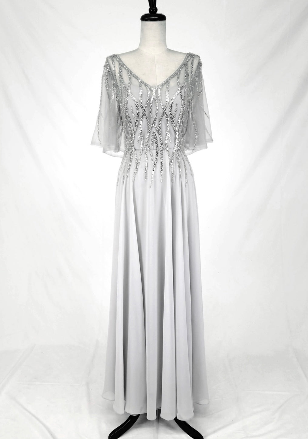 Chicas J064 Elegant Bridal Gold A-Line Floor-Length Sequin Chiffon Dress