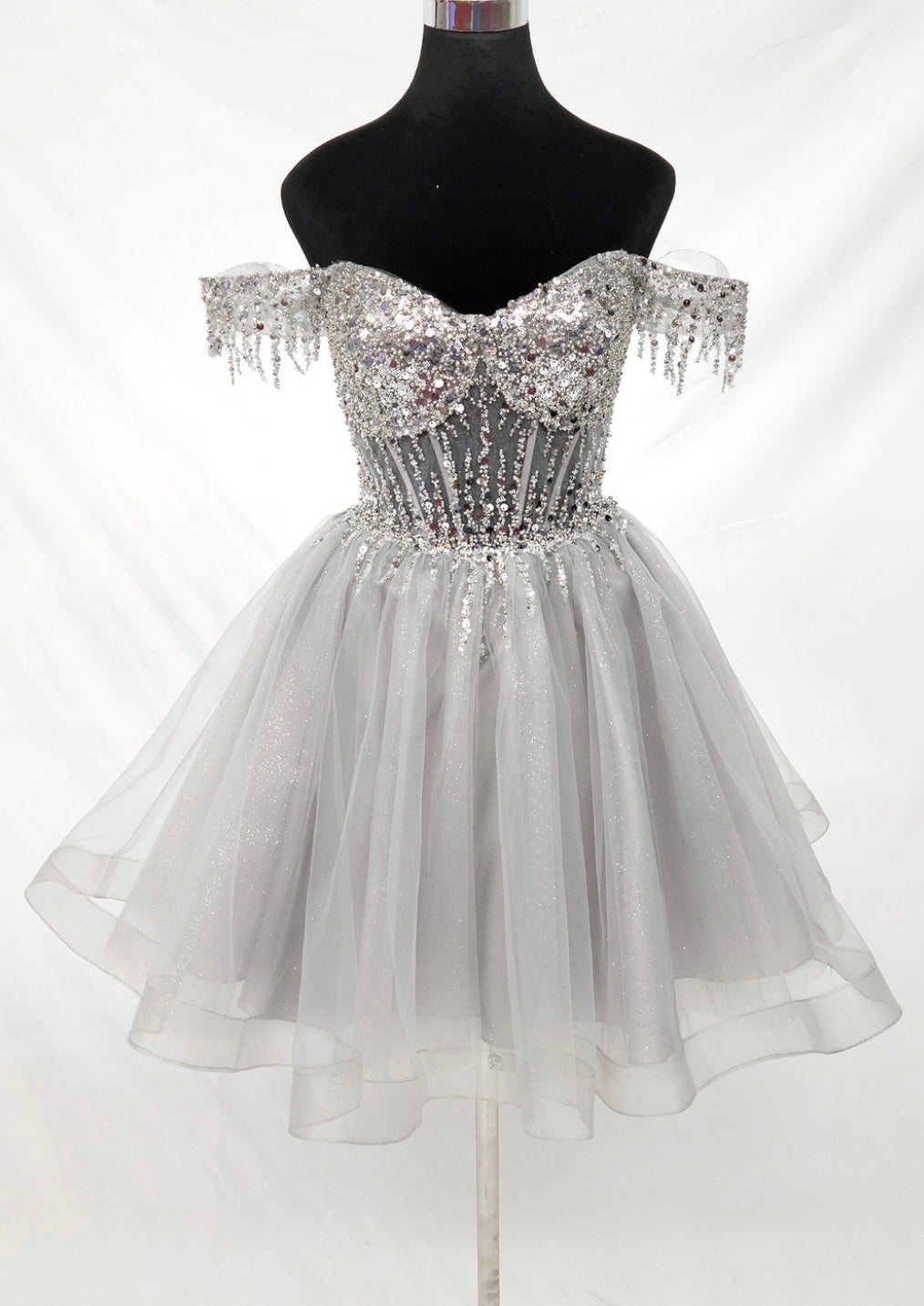 Chicas C356 Champagne Sweetheart Mini Corset Beaded Tulle Dress