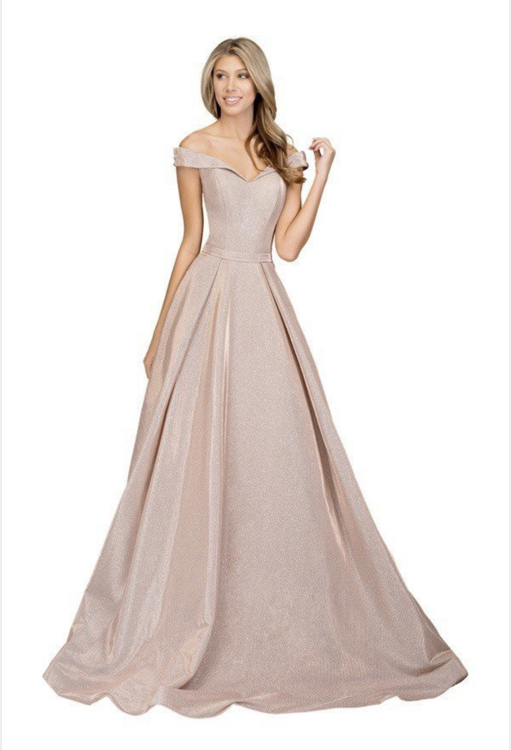 Chicas BT9017 Off-Shoulder Floor-Length Pocket Formal Fabric Dress