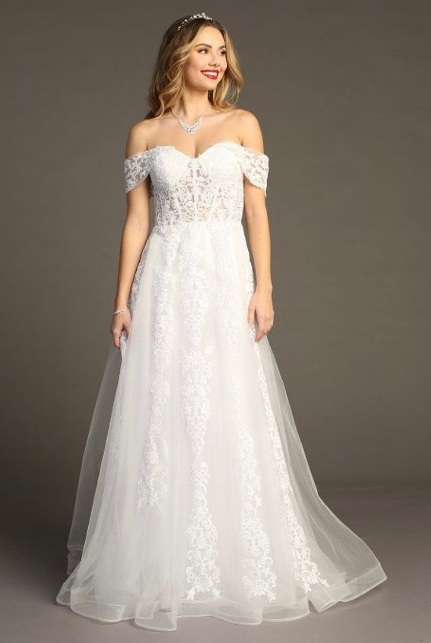 Chicas CA1103 Evening White A-Line Sweetheart Floor-Length Tulle Dress