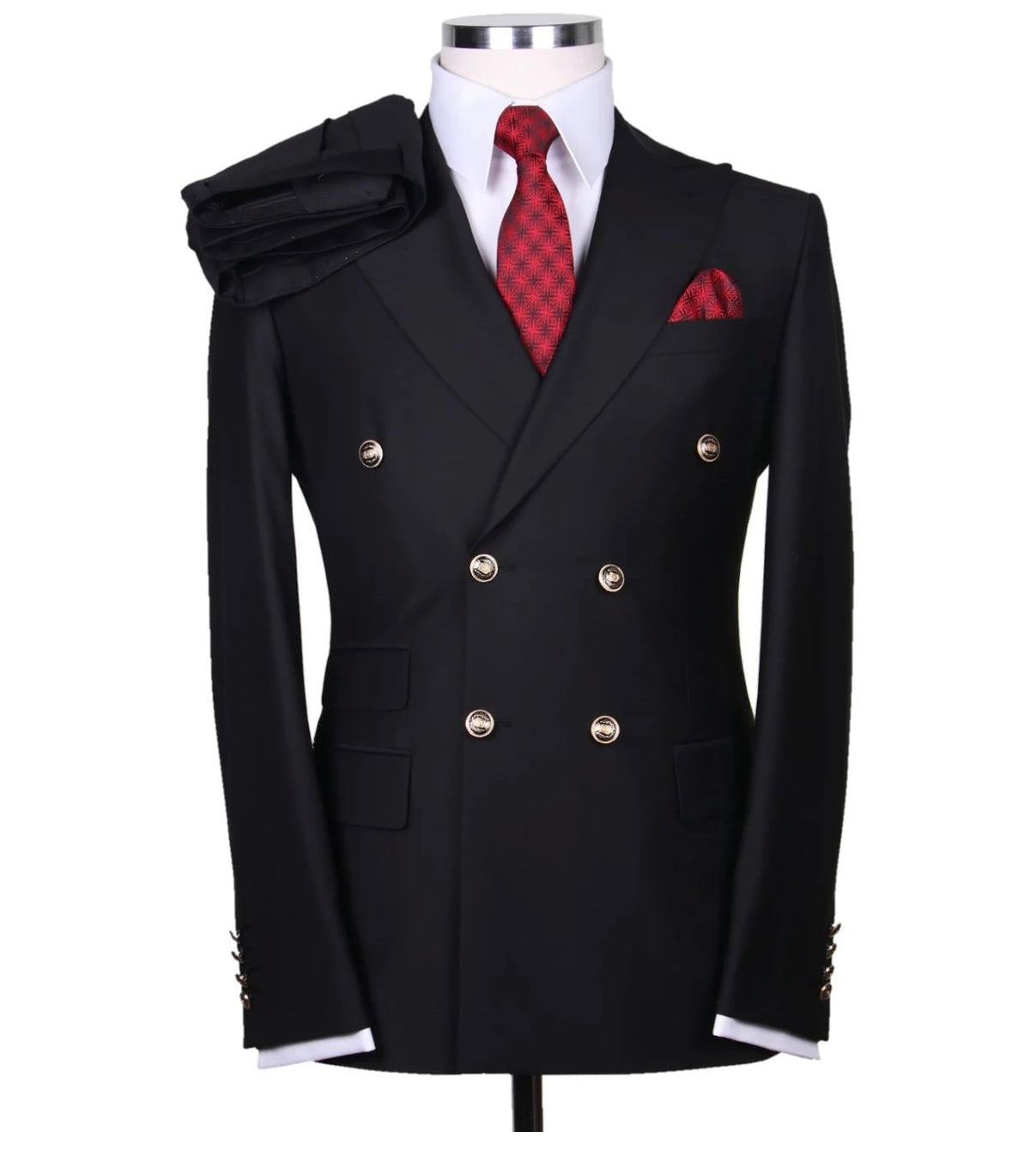Men's Classic Double Breasted Wool Suit Black