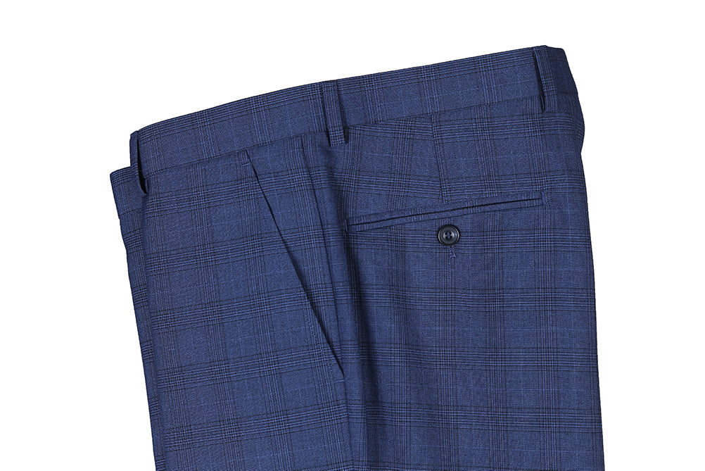 San Gemini 3 Piece Blue Glen Plaid Regular Fit Suit