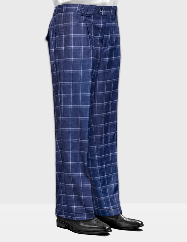 Wide Leg Plaid Pants Indigo by Statement Clothing