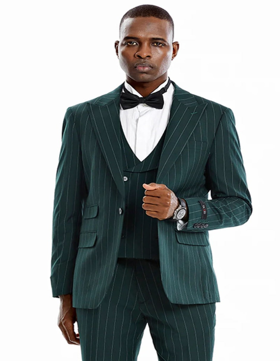 Bold Hunter Green Pinstripe 1920s Men's Suit