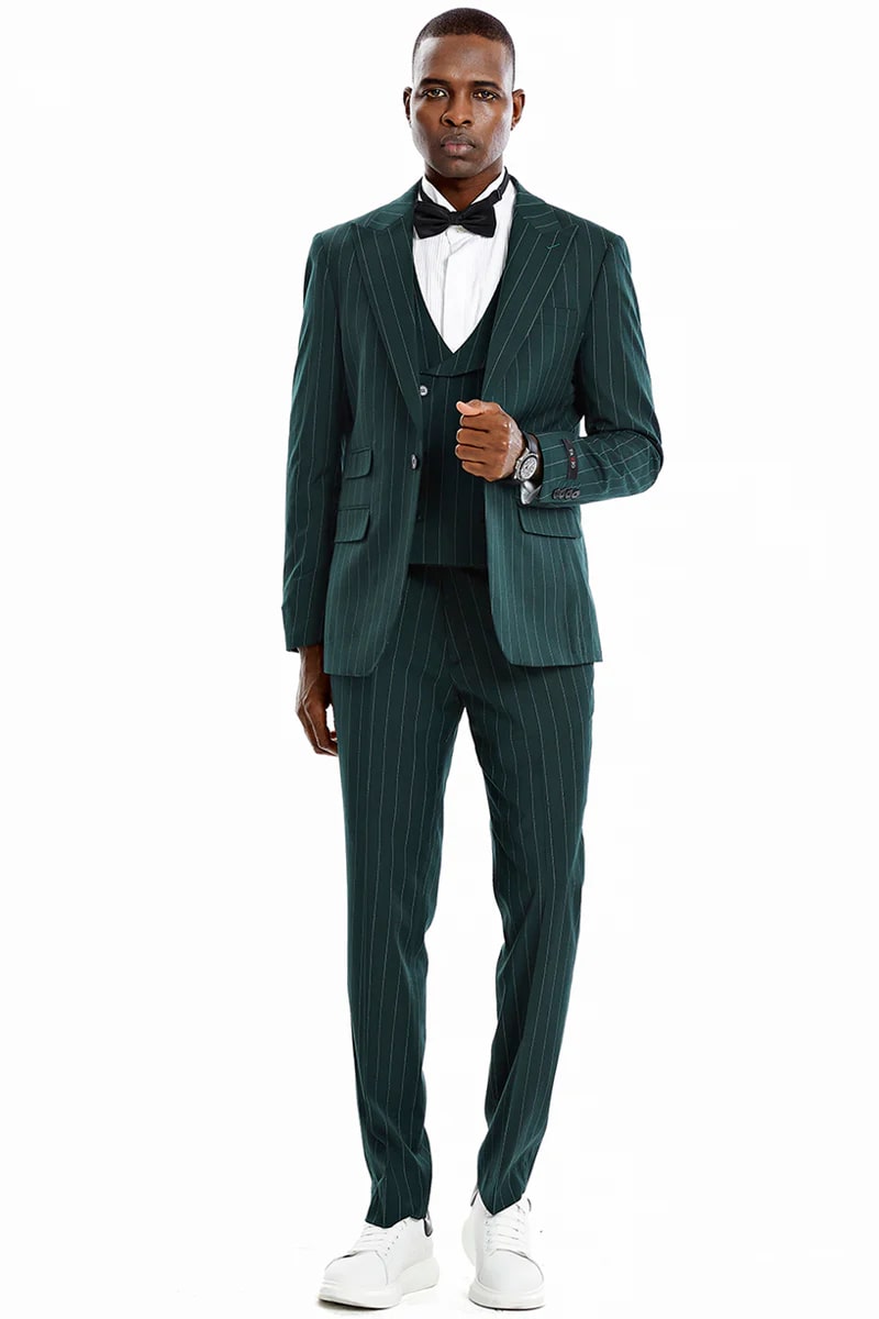 Bold Hunter Green Pinstripe 1920s Men's Suit