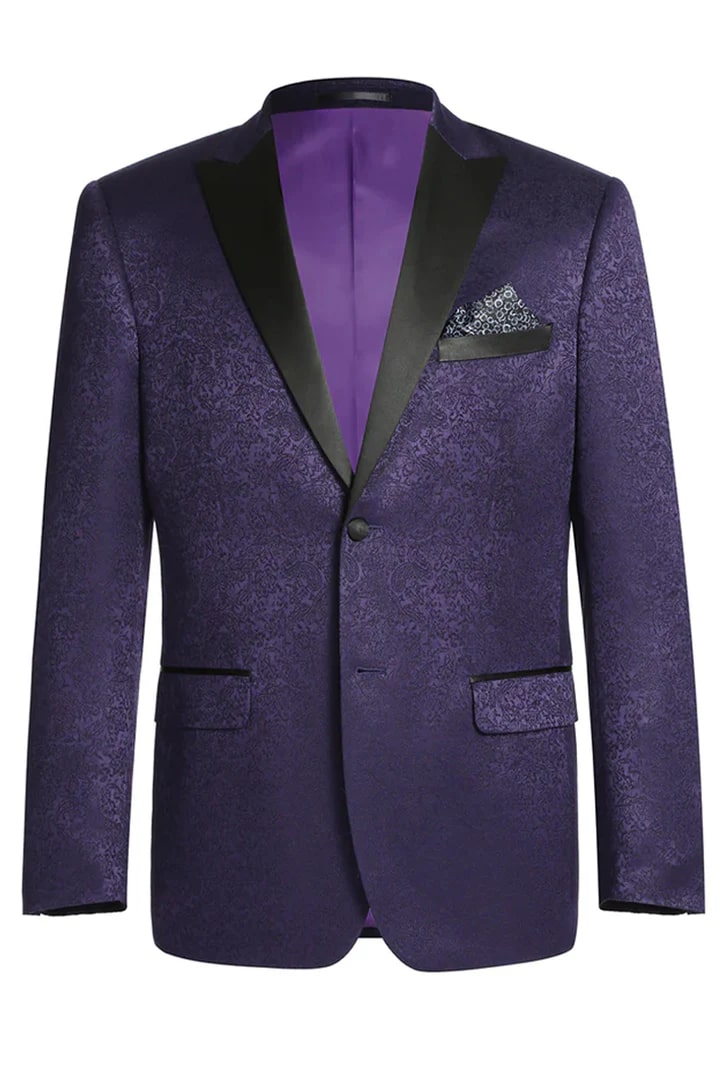 Peak Lapel Paisley Prom Tuxedo Blazer, Purple