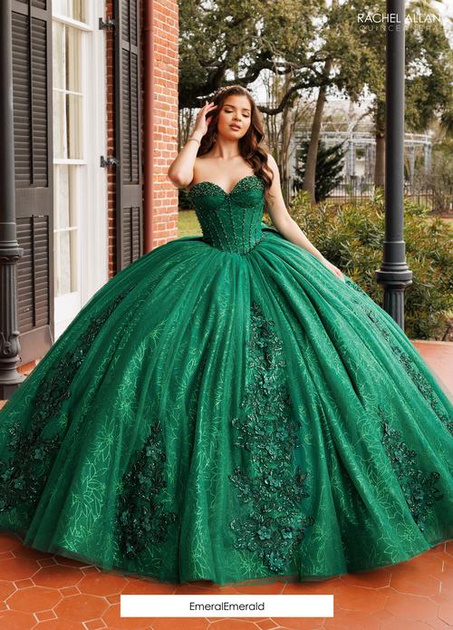 Sweetheart Beaded Corset 3D Floral Appliqué Glitter Tulle Ball Gown by Rachel Allan RB1195