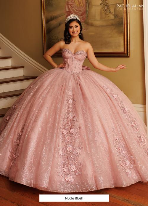 Sweetheart Beaded Corset 3D Floral Appliqué Glitter Tulle Ball Gown by Rachel Allan RB1195