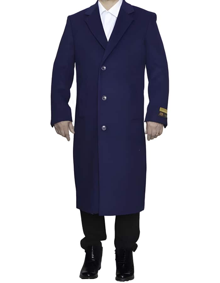 Indigo Blue Wool 3-Button Ankle Length Top Coat