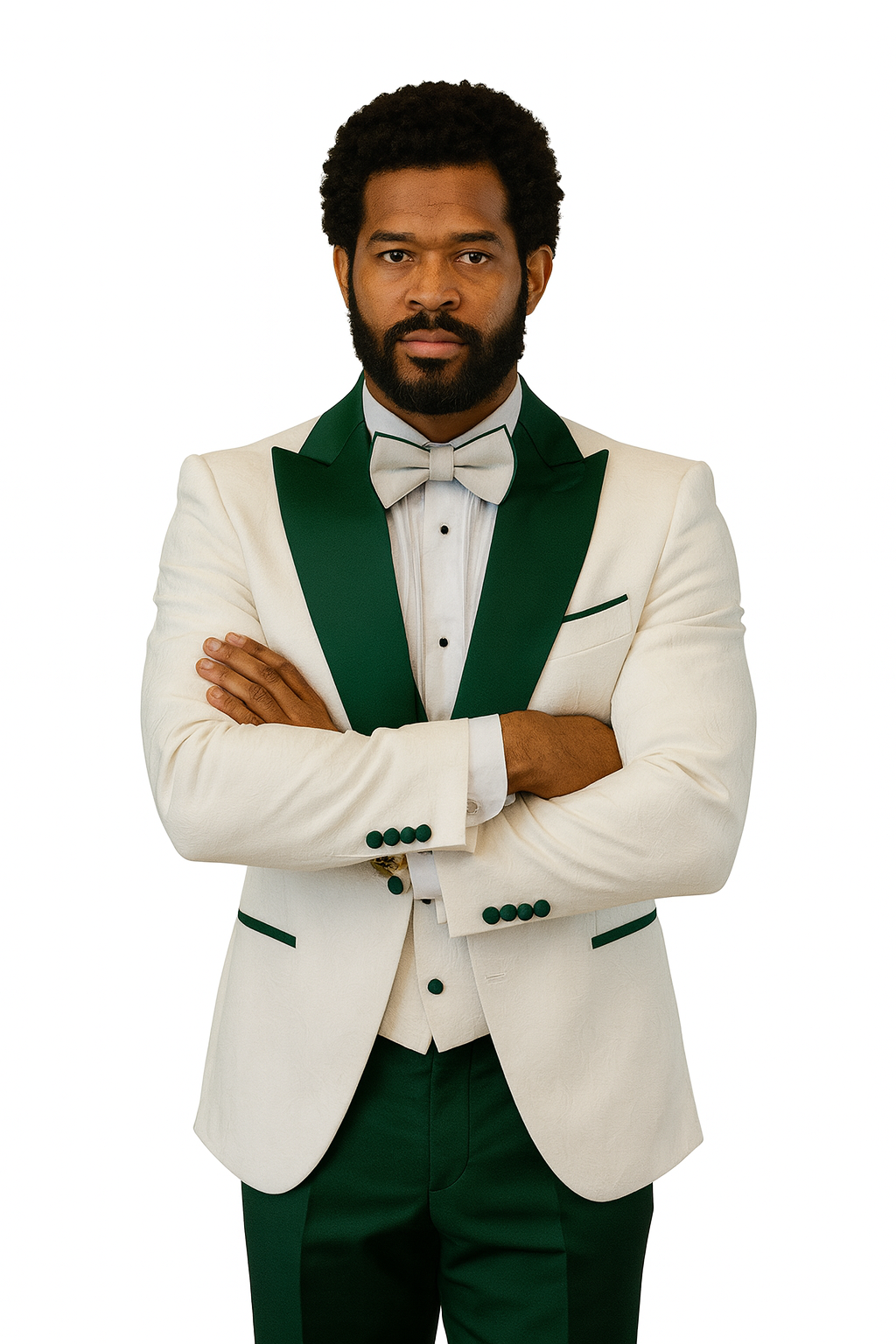 Paisley Green & White Peak Lapel Formal Set